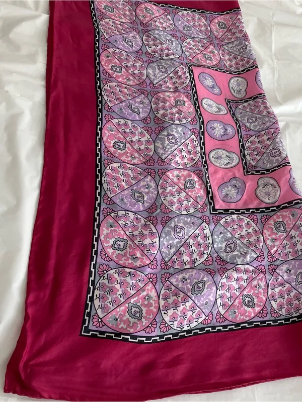 Silk Floral Pink & Magenta Woman’s Square Scarf, Geometric - Image 9