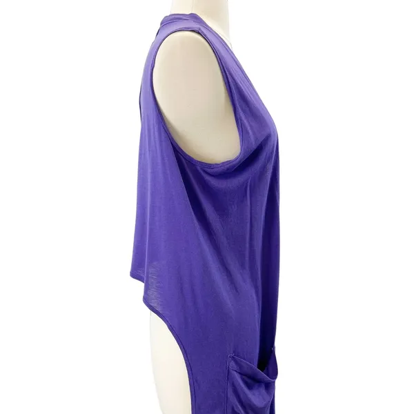 NEW Daftbird Womens XS‎ Sleeveless Cardigan Violet Purple Pockets Jersey Minimal - Image 2