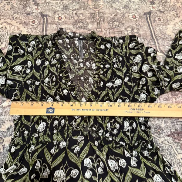 Anthropologie Ruched-Sleeve V-Neck Top S Romantic Floral Botanical Cottagecore - Image 8