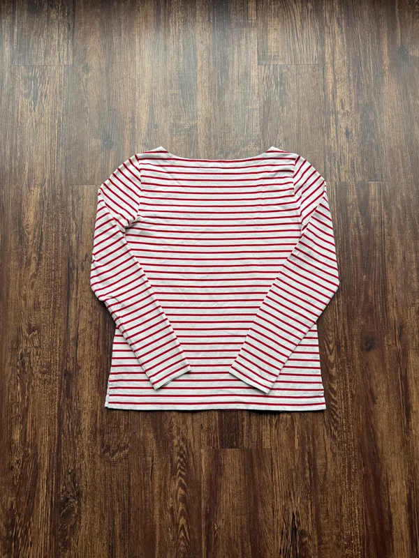 J Crew Women’s Red and White Striped Boatneck Nautical Long Sleeve Cotton Tee- S - Image 3