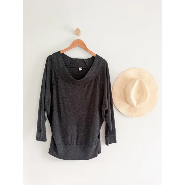 Free People | Palisades Off Shoulder Cowl Neck Slouchy Top Gray | Sz M - Image 2