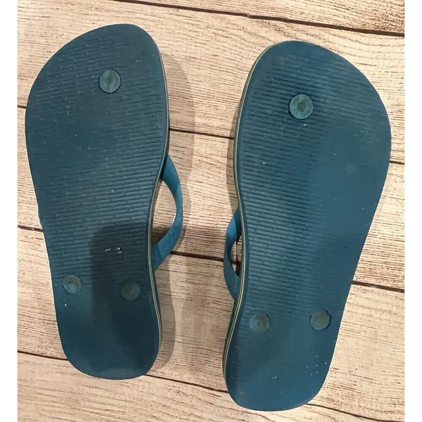 Havaianas Thong Flip Flop Blue With Brazil Flag US 4/5 - Image 4