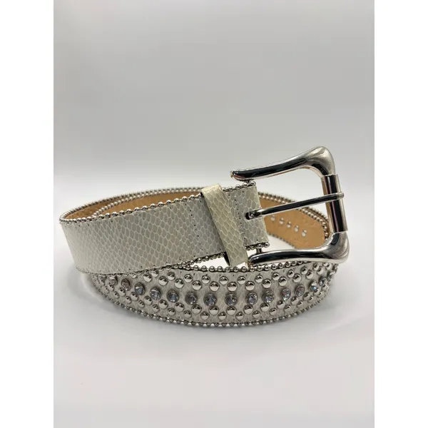 Rhinestone Studded Western Belt Cream Faux Snakeskin M/L Cowgirl Festival‎ Boho - Image 3