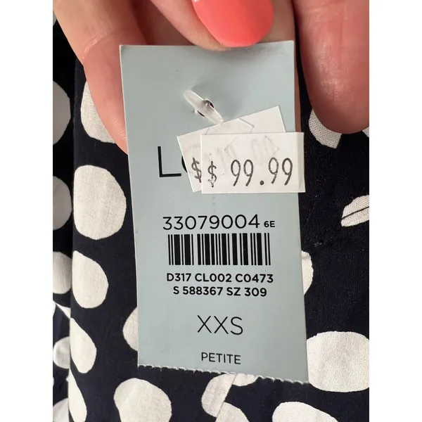 LOFT Midi Shift‎ Dress Blue White Circle Print Cap Short Sleeve Pullover XXS NWT - Image 4