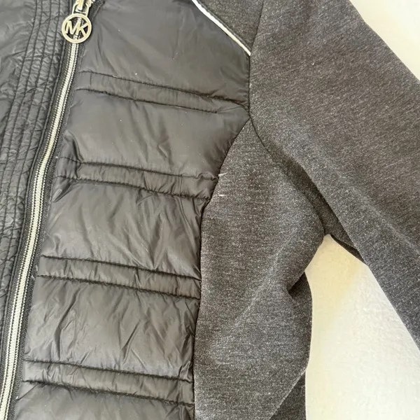 Michael Kors Black Knit-Sleeve Puffer Coat Hooded‎ Zip Up Women's Size Small - Image 7
