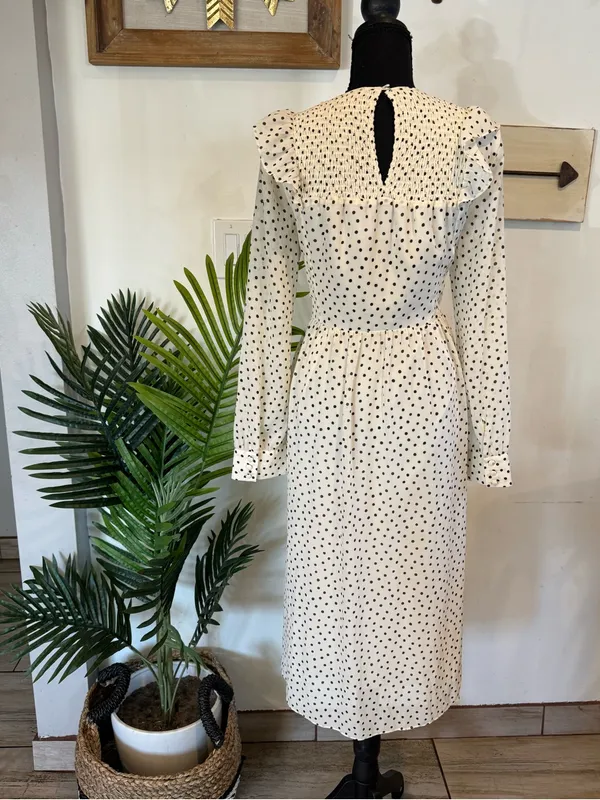 Madewell Cream Midi Dress with Black Polka Dots - Image 6