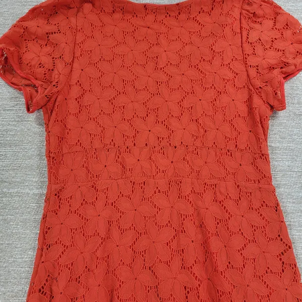 Anthropologie Leifnotes Dogflora Dress Womens L Orange Floral Lace Lined - Image 10