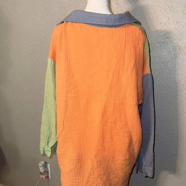 Vici color block oversized boxy gauze long sleeve button up 100%‎ cotton Sz M - Image 3