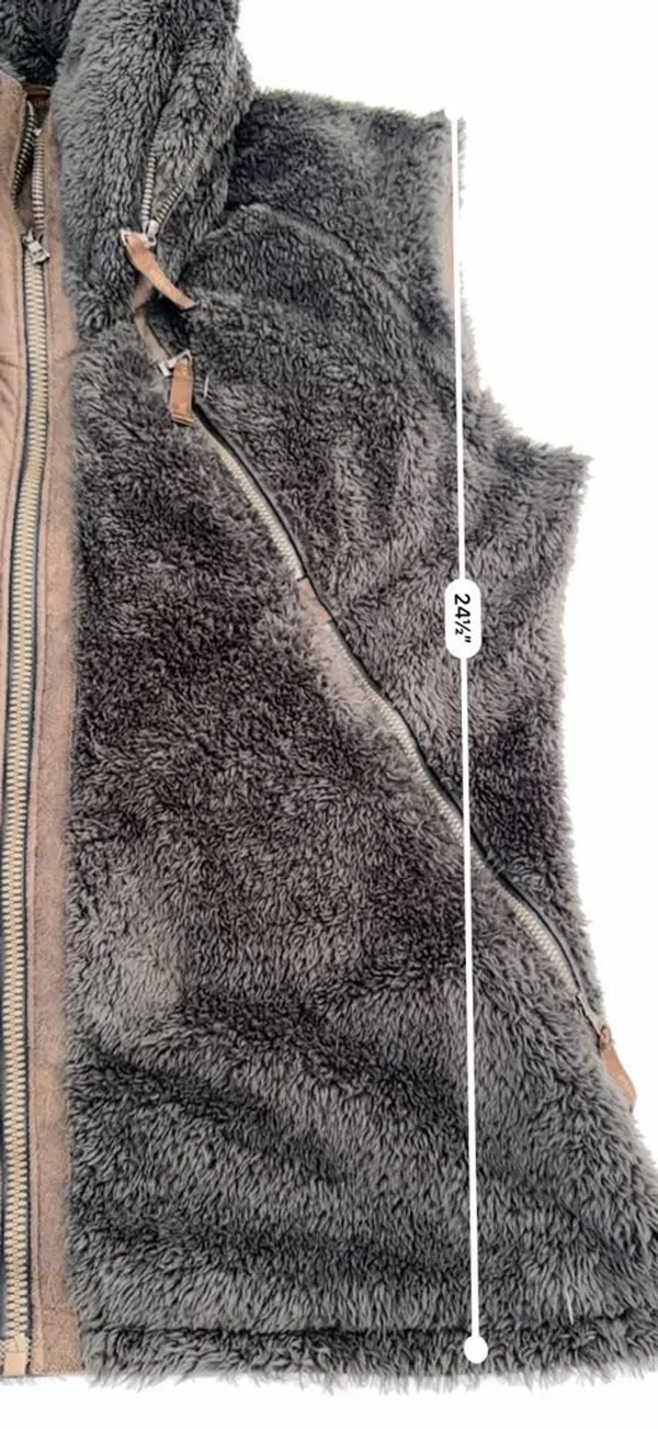Kuhl Flight Vest Soft Fuzzy Fleece Full Zip Dark Gray Brown Women’s XL Zip Hood - Image 10