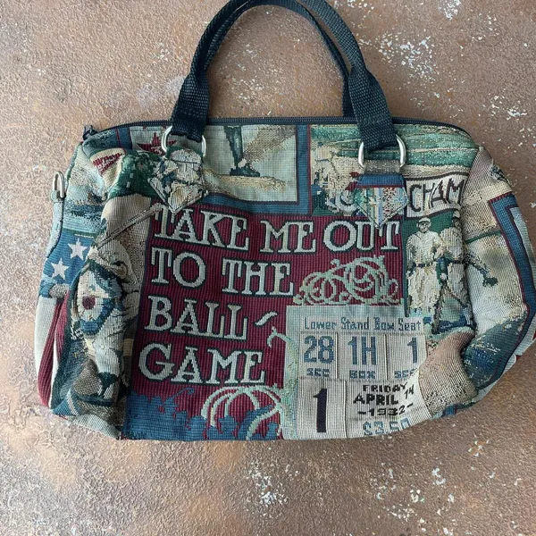Vintage retro baseball tapestry travel bag purse / made in America - Image 3