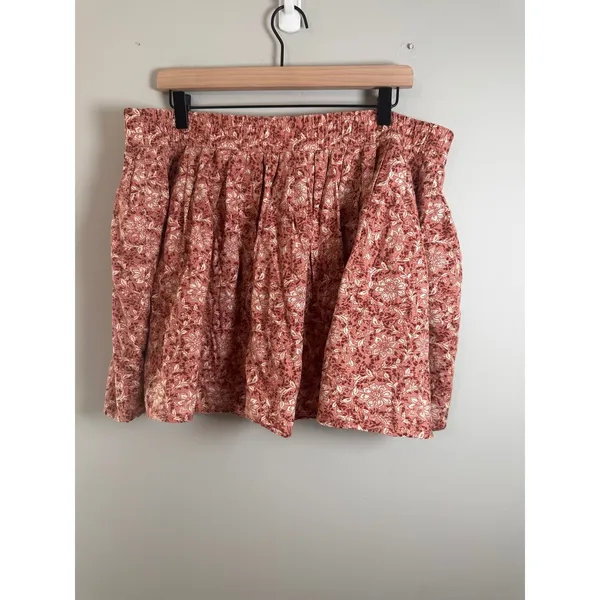 American Eagle Women XL Terracotta Floral Cotton Linen Smocked Mini Skirt Boho‎ - Image 4