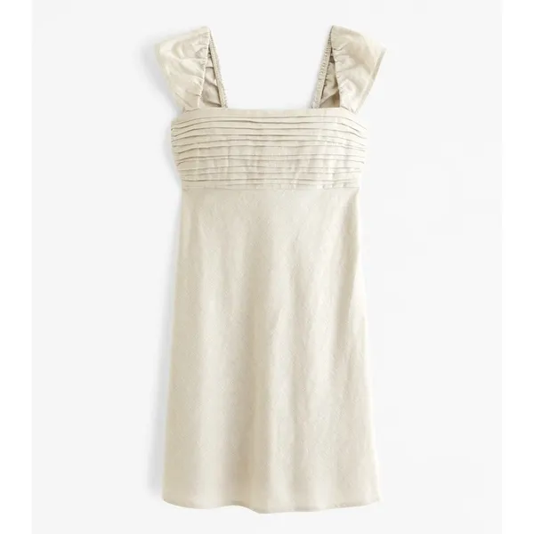 Abercrombie Linen Emerson Mini Dress Medium Tall Beige Preppy Coastal Resort - Image 2