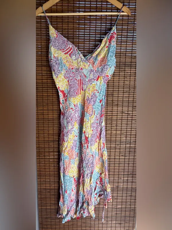 Vintage Floral Boho Handkerchief Hem Midi Dress Medium - Image 2