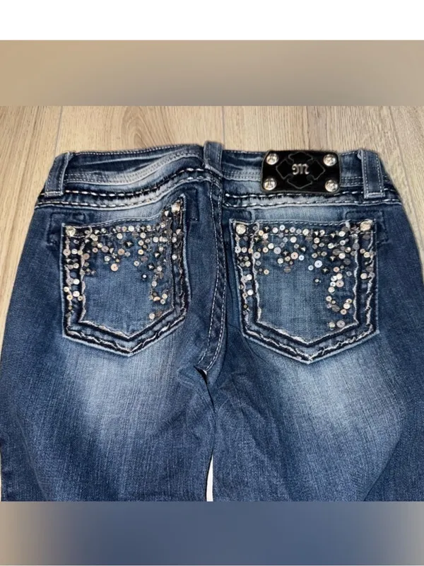 Miss Me Dark Blue Sequin Pocket Cropped Jeans crop capri denim - Image 5