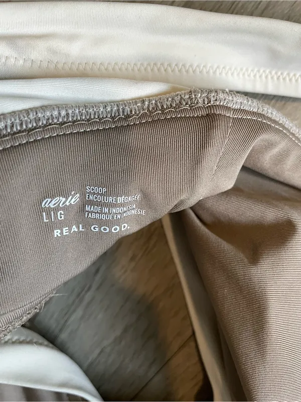 aerie Two-Tone Taupe Stripe Bikini Top with White Trim - Image 2