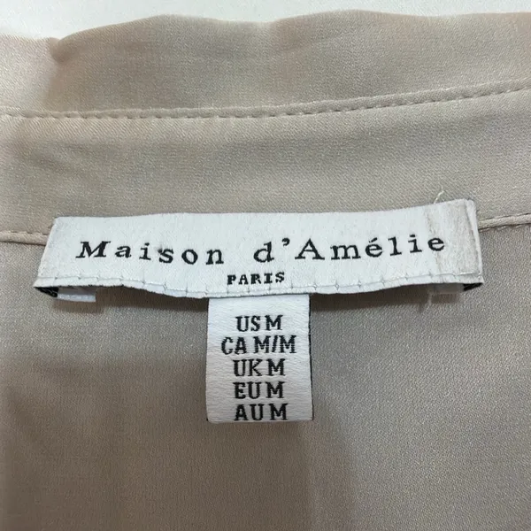 Maison d’Amélie Paris Taupe Satin Button Front Blouse women’s Size M(A204)&✨ - Image 5