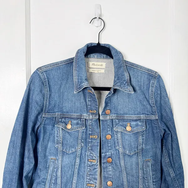 Madewell The Shrunken Stretch Jean Denim Jacket Classic Style Layering Blue S - Image 3