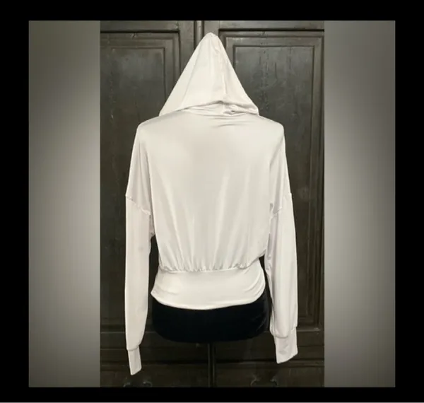 Shein white longsleeves Hoodie top with bag -Size Medium. Excellent condition, gently warn. Measurements approximately 18” from armpit to armpit x 19” long. Non-smoking home. priced to sell at as is condition. Don’t like my price, make reasonable offer! And thank you for checking my closet. - Image 5