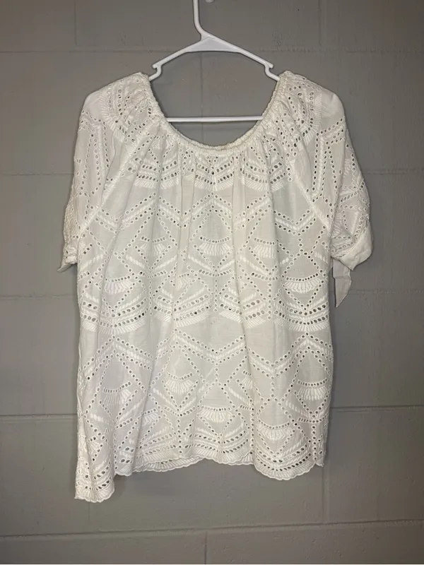 NWT Sundance White Tie Sleeve Eyelet Blouse Women’s Size Small 100% Cotton - Image 3