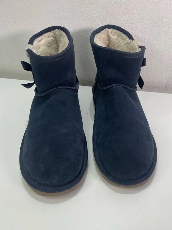 Koolaburra By UGG Mini Boots Women's 11 Blue Suede Shearling Booties Bows - Image 2