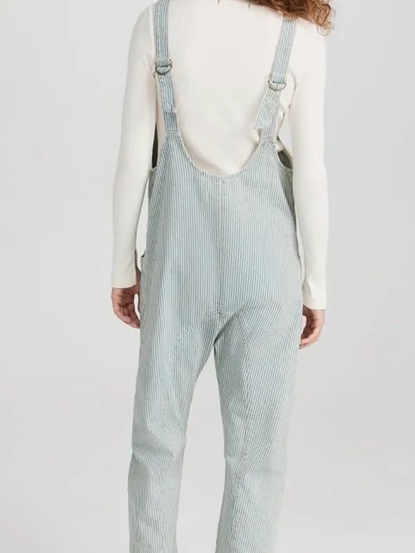 Free People Striped Denim Overalls XL Railroad Utility Workwear Baggy - Image 2