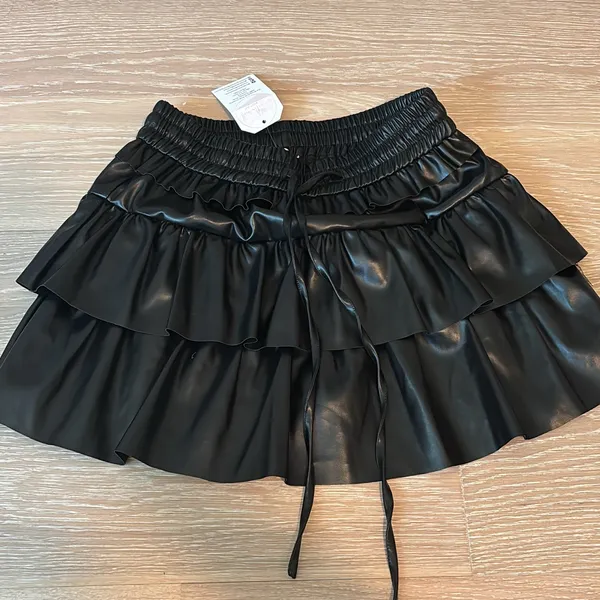 Ruffle leather skirt Black Size M - Image 3