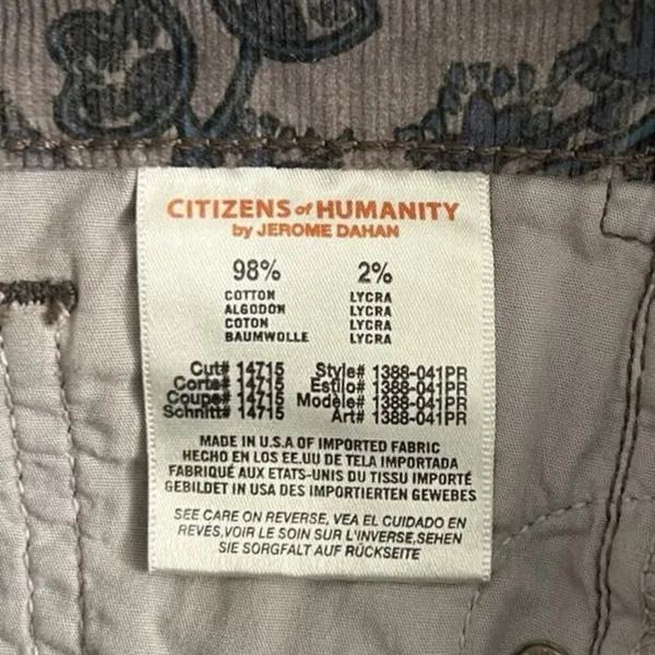 NWT Citizens of Humanity Thompson Paisley Birch Corduroy Mid‎ Rise Skinny Jeans - Image 7