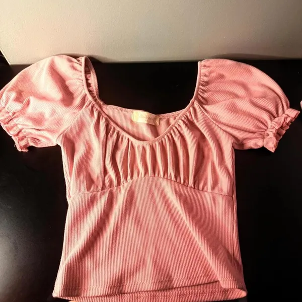 Altar’d State Dusty Pink Ribbed Puff Sleeve Top XS NWOT Coquette - Image 4