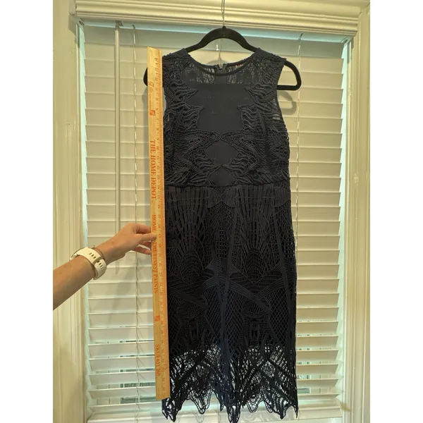 BARDOT‎ Lace Pencil Navy Blue Sexy Sheer Top Midi Dress Date Formal Sz 6 Small - Image 4