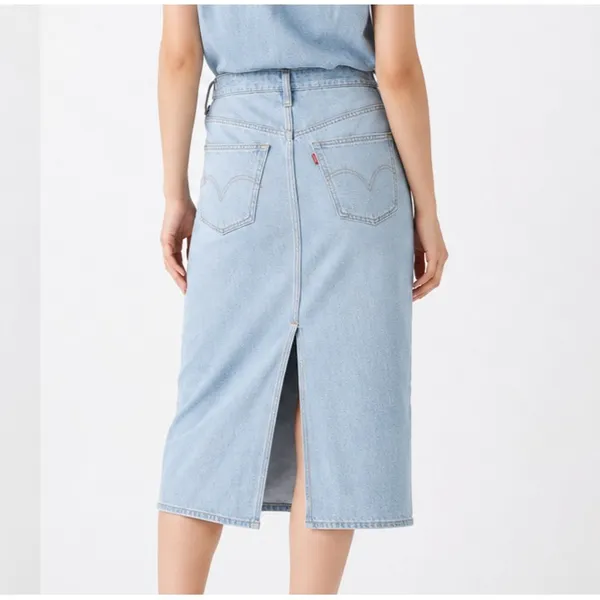 Levi's Denim Dress Women XS Blue NWT Sleeveless Midi Button Front Pockets - Image 9