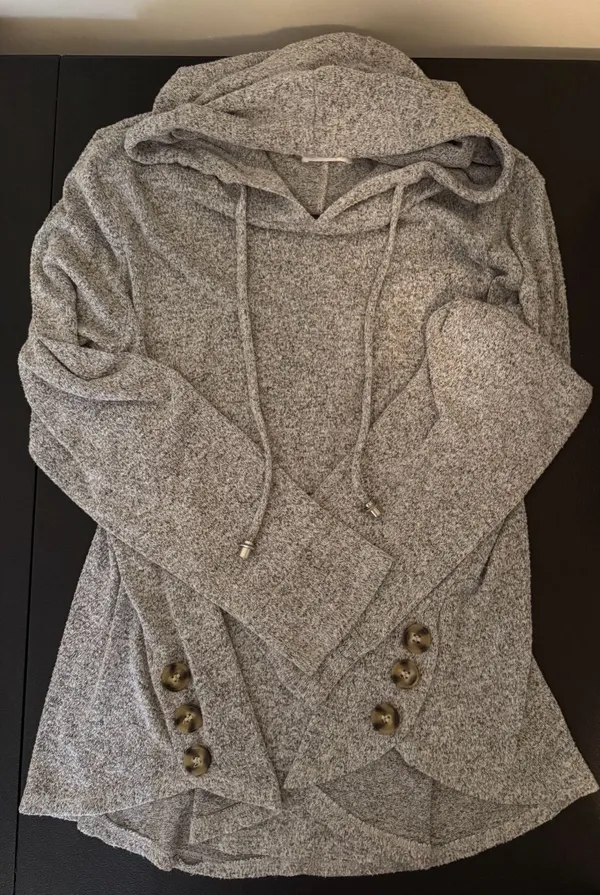 Retrology Grey‎ Marled Knit Button Detail Hoodie Size XL - Image 5