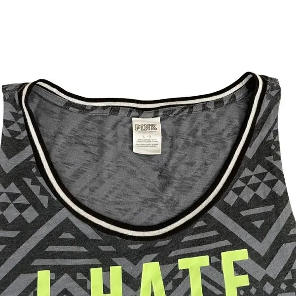 Victorias Secret Pink I Hate Running Graphic Tank Black Grey Aztec Green L #1231 - Image 2