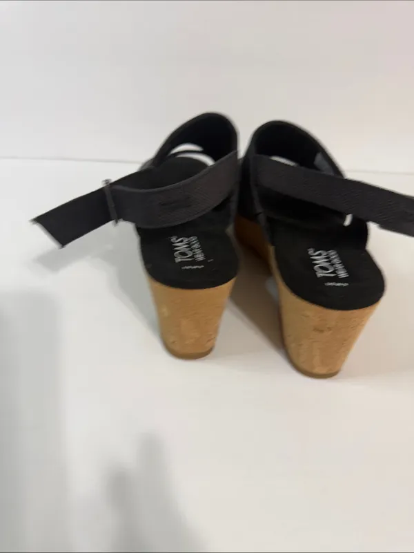 Toms Black Fabric Cork Wedge Sandals with Slingback - Image 4