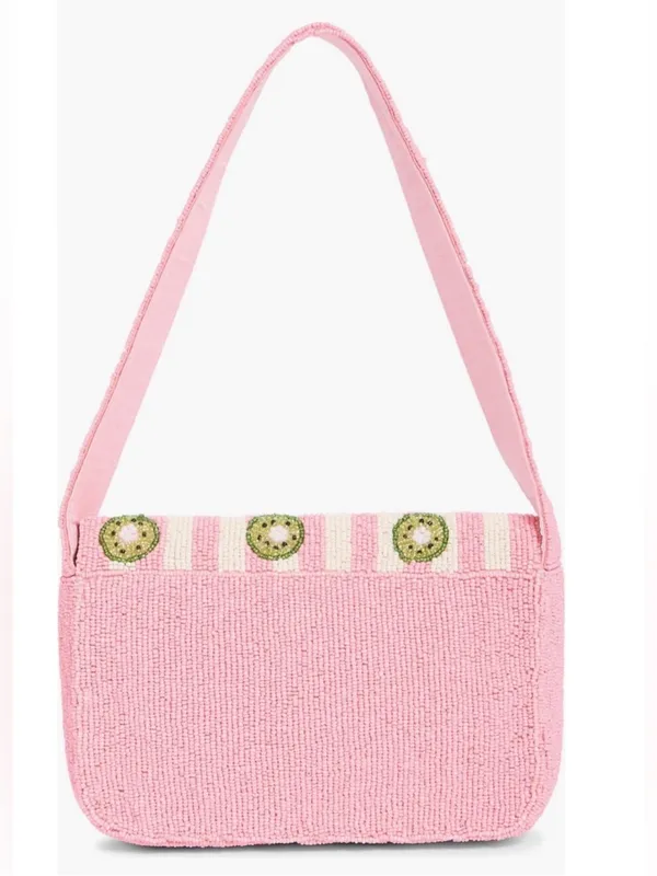 NWT Sol & Mer Collection XIIX Beaded Kiwi Pink Stripe Baguette Shoulder Bag - Image 2