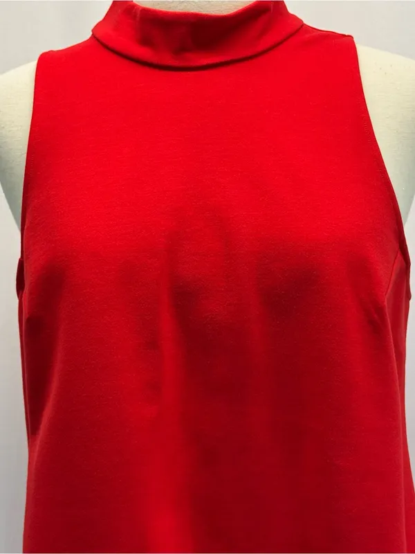 Anthropologie Tomato Red Mock Neck Sleeveless Peplum Blouse Tank M Preppy - Image 3