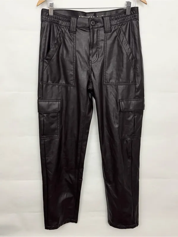 American Eagle Outfitters stretch high waisted vegan leather straight cargo pant - Image 2