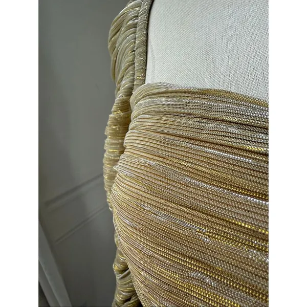 Miss Circle Sorrel Gold Ruched Chiffon Long Maxi Dress Formal Gown $250 M - Image 5