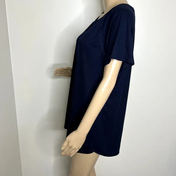 Sonoma Navy Criss Cross Ribbed Short Sleeve Top - Image 2