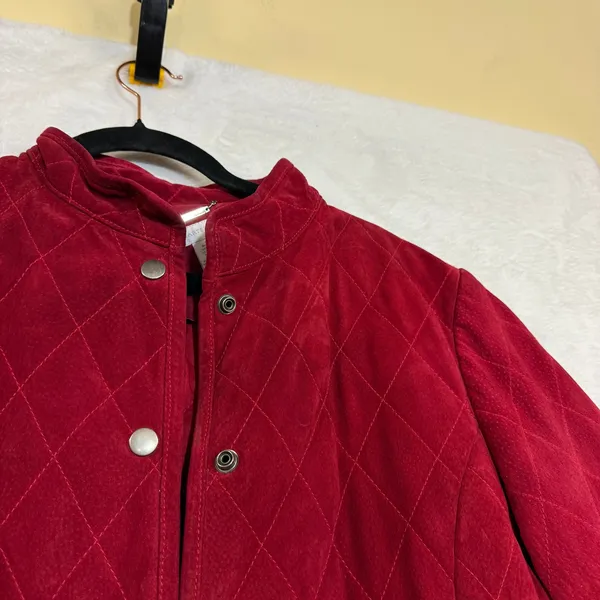 VTG Charter Club L Quilted Leather Jacket Red Mock Neck Equestrian Preppy Winter - Image 3
