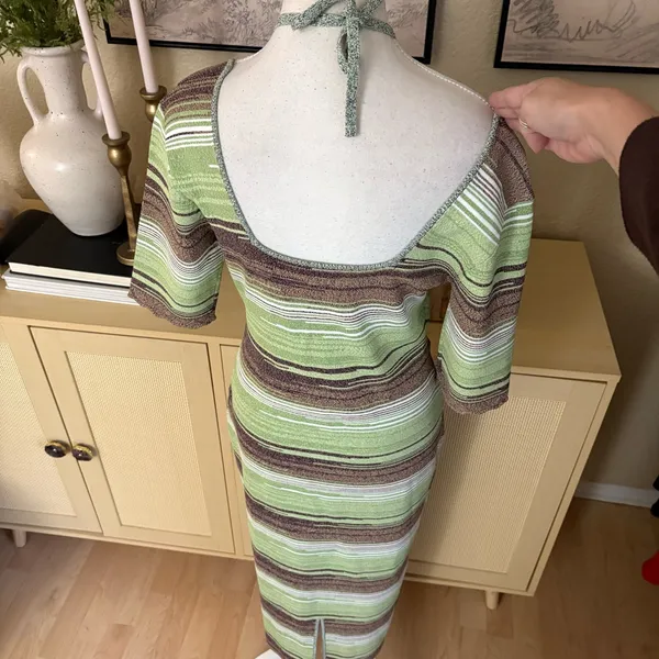 VERONICA BEARD‎ Green Kante Knit Dress Halter Midi Size Large - Image 6