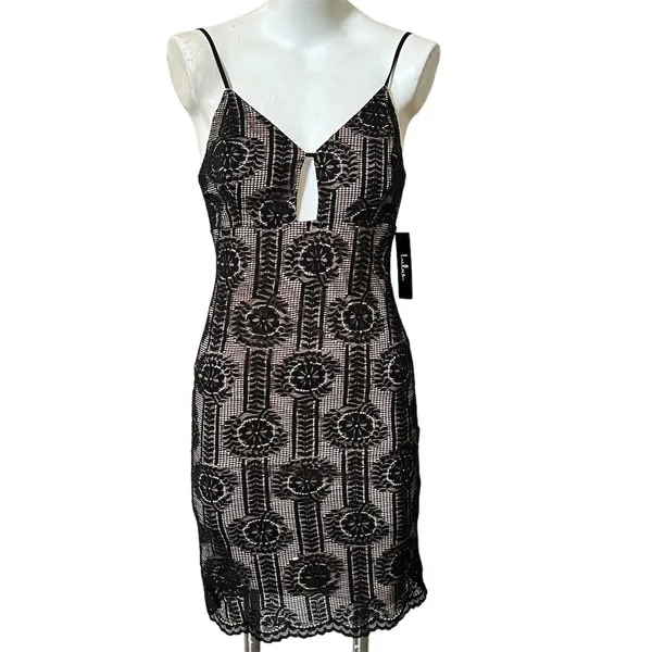 Women's Black Lace Bodycon Dress Sleeveless V-Neck Party S - Image 7
