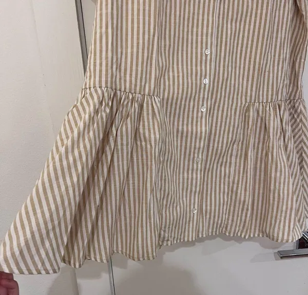 In the Beginning Tan and White Stripped Mini Cotton Dress Marissa Button Down - Image 6