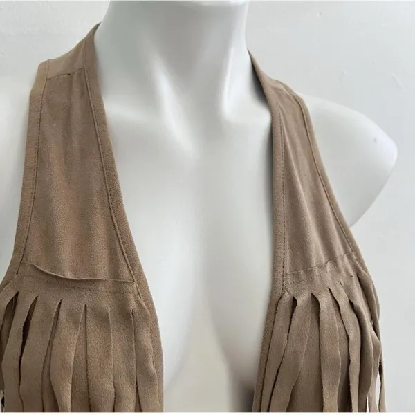 CLK Tan Fringed Western Vest BOHO Festival BOHEMIAN Cowgirl XSmall - Small NEW - Image 4