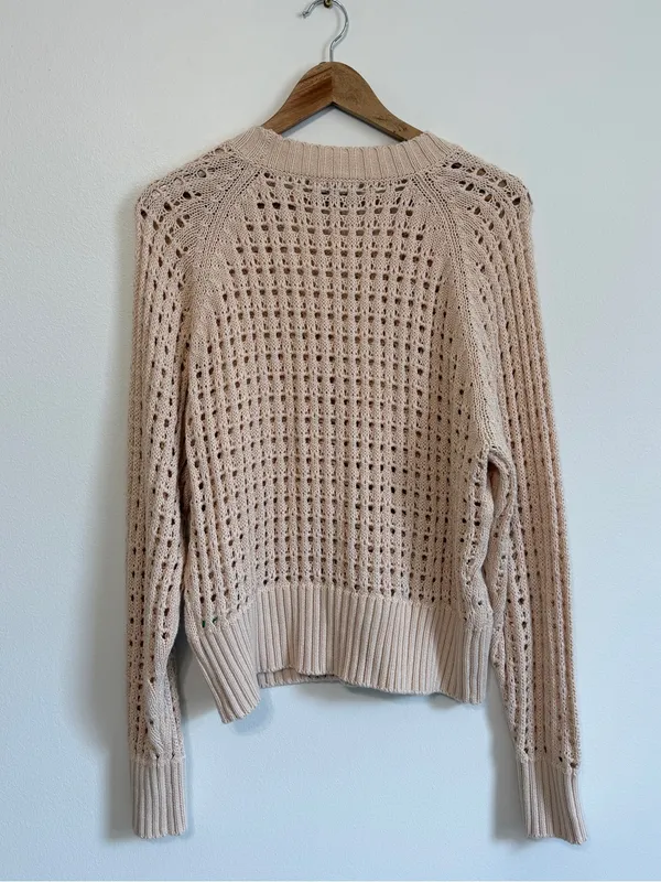 J. CREW Open Knit Sweater Large Tan Beige BZ498 Travel Coastal - Image 6