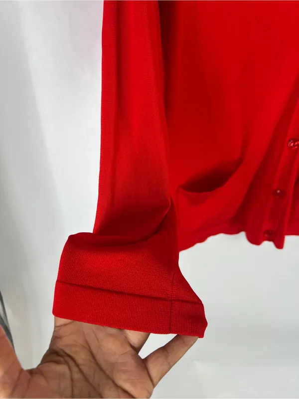 Jones New York Collection Red Longline Cardigan Size S Button Front Pockets - Image 5