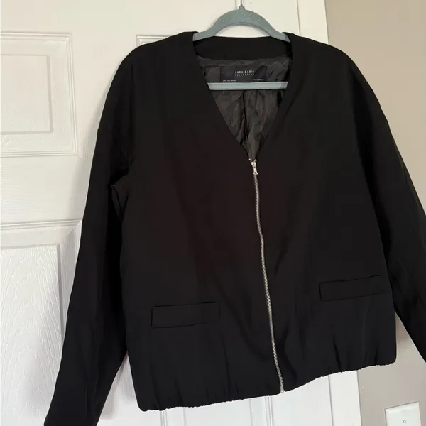ZARA Black Zip Up Blazer Casual Jacket - Image 4