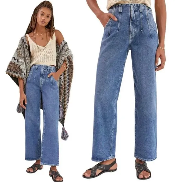 AG Jeans Darted Aven High Rise Relaxed Straight Jeans 28 Medium Blue Wash Denim - Image 2