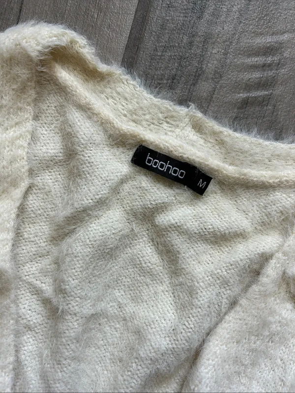 Boohoo Cream Long Open-Front Fuzzy Cardigan - Image 2