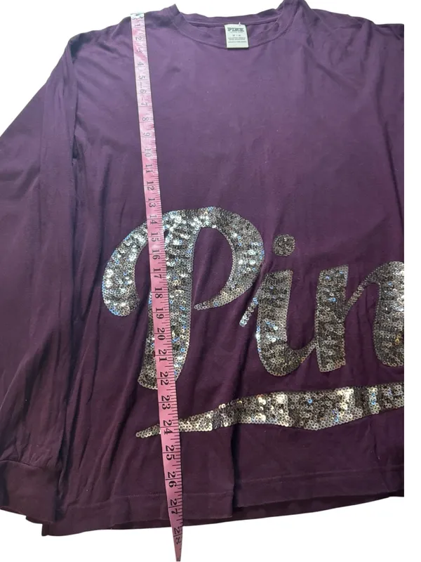 PINK Victoria's Secret Athleisure Wear Long Sleeve Sequin Logo Tee Sz M - Image 3