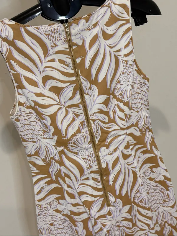 Lilly Pulitzer Tan Dress with White Tropical Floral Print NWOT - Image 5